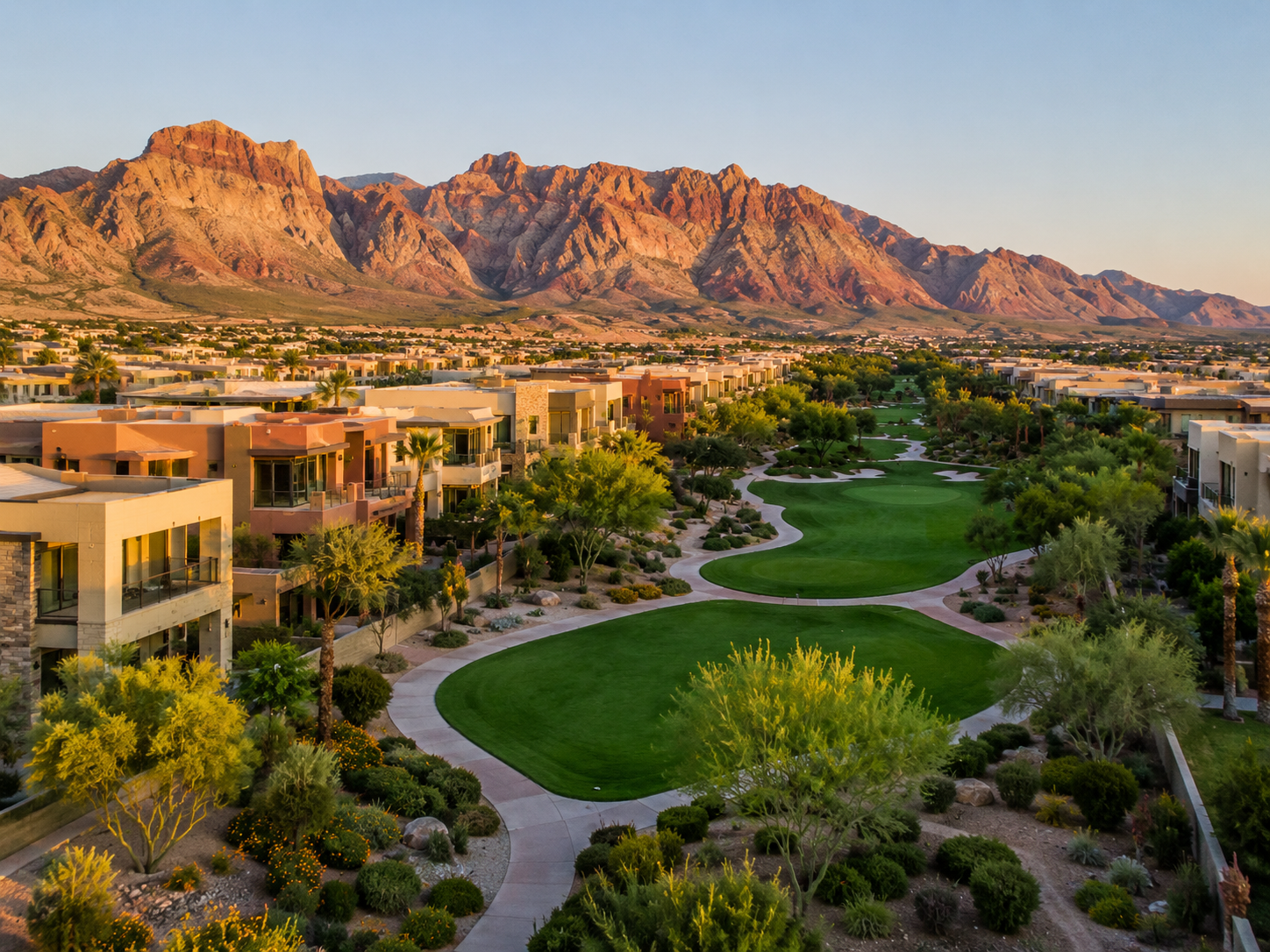 Upscale Summerlin community with Red Rock Canyon mountains